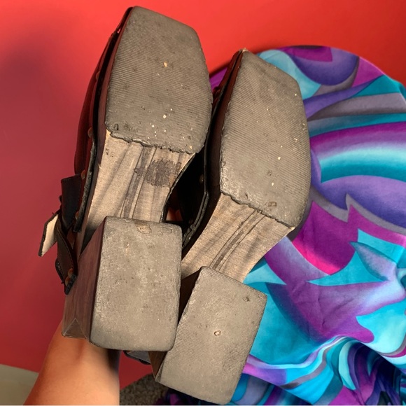 VTG John Fluevog AnswerBlack Leather Wooden Clog Open Toe Size Womens 10 - Picture 5 of 9